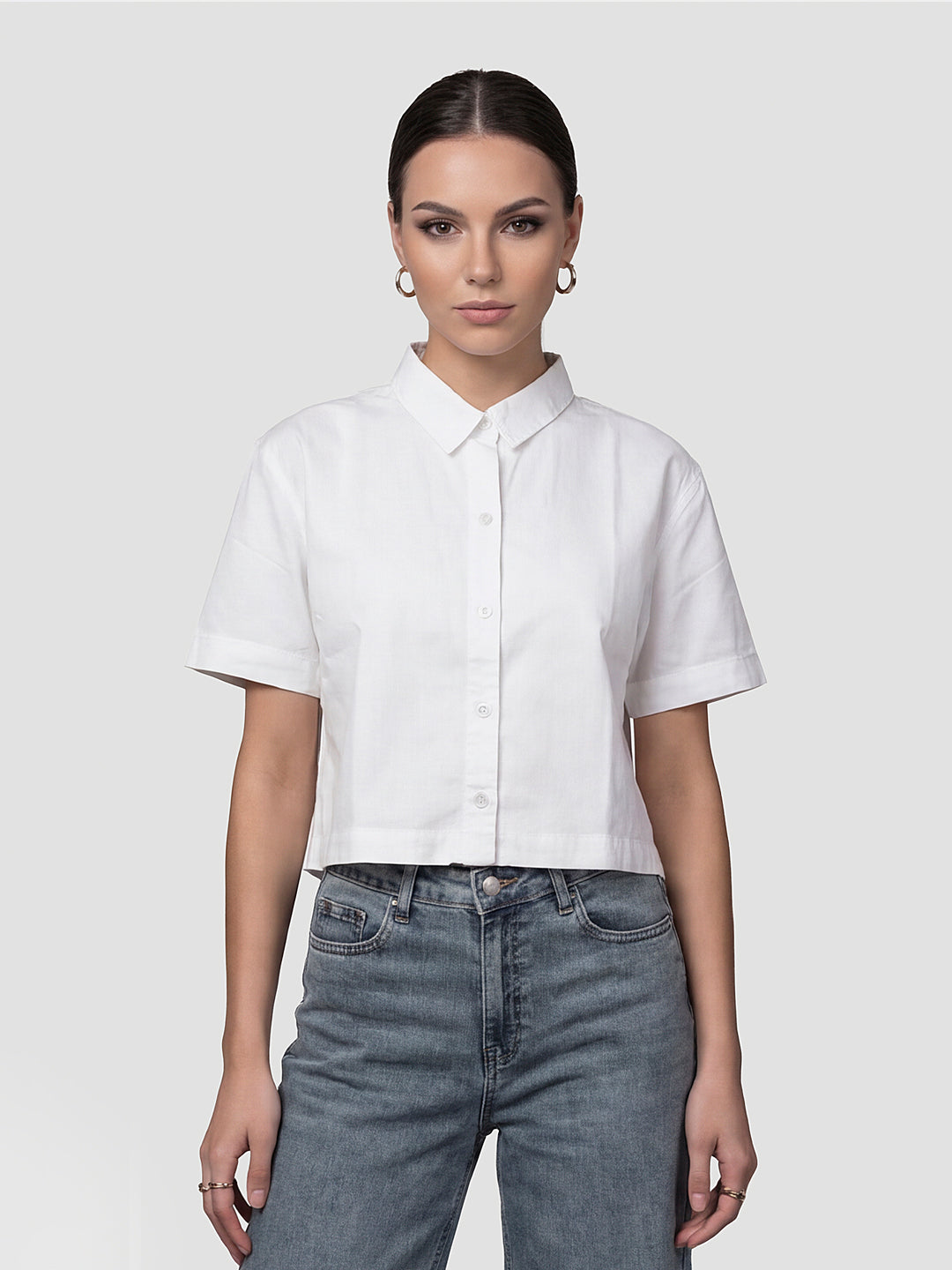 Women White Crop Shirt