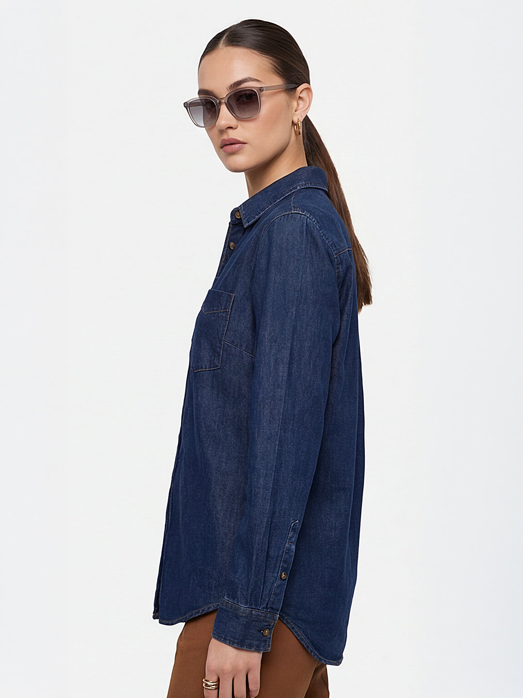 Women Dark Blue Denim Shirt