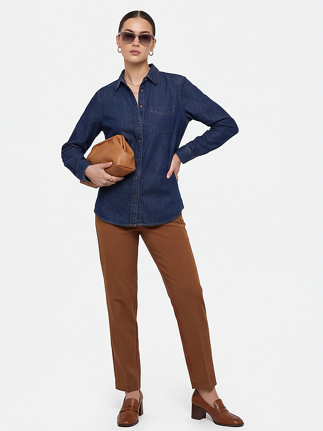 Women Dark Blue Denim Shirt