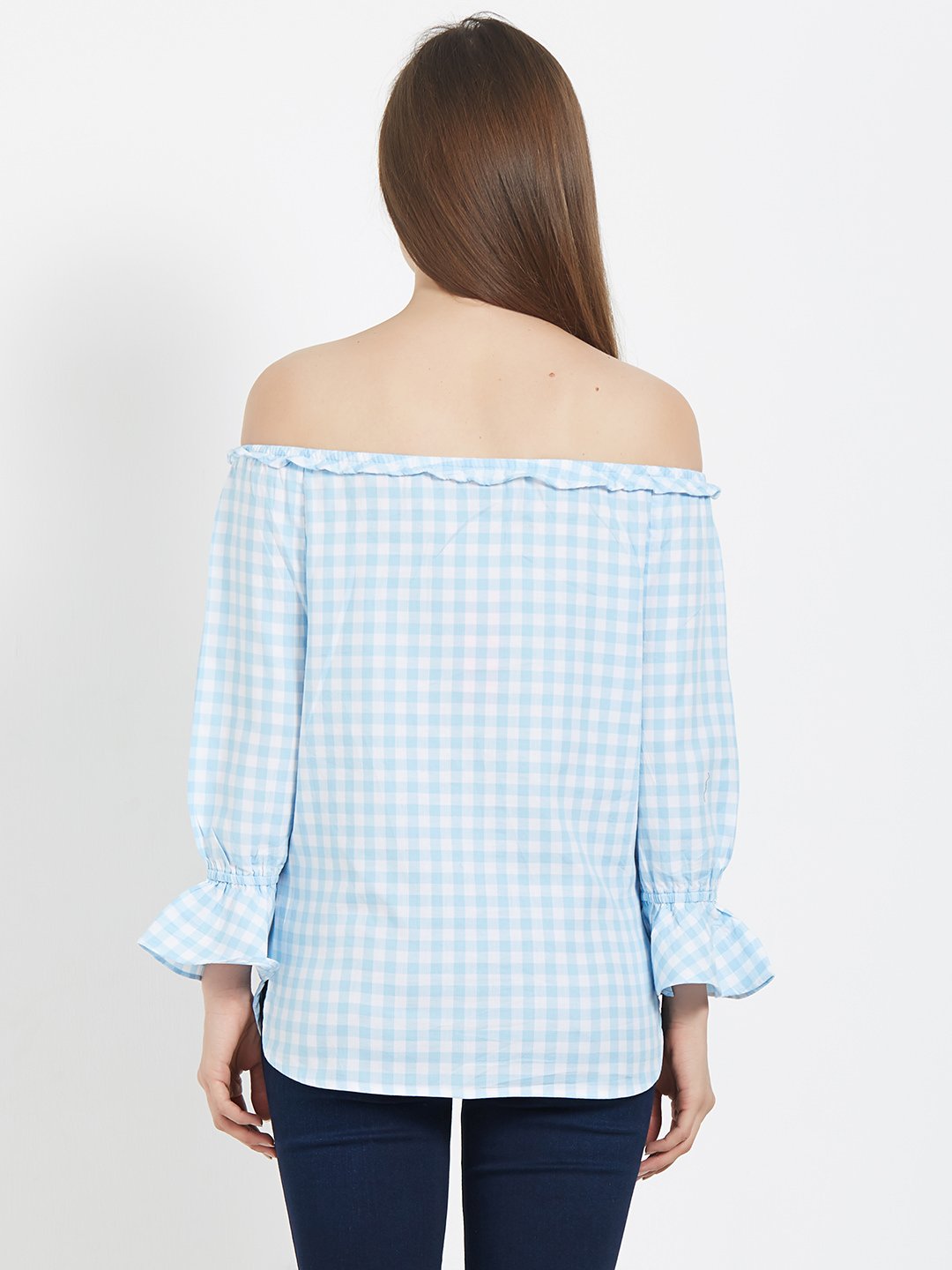 Women Checked Bardot Top