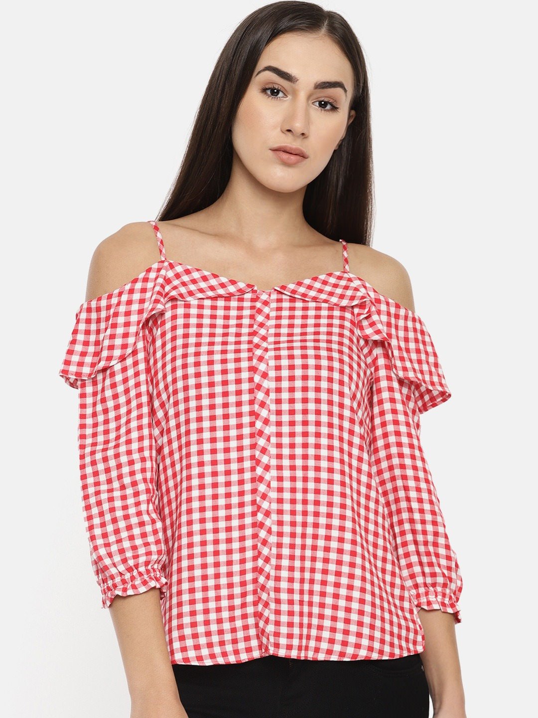 Women Red/White Off Shoulder Top