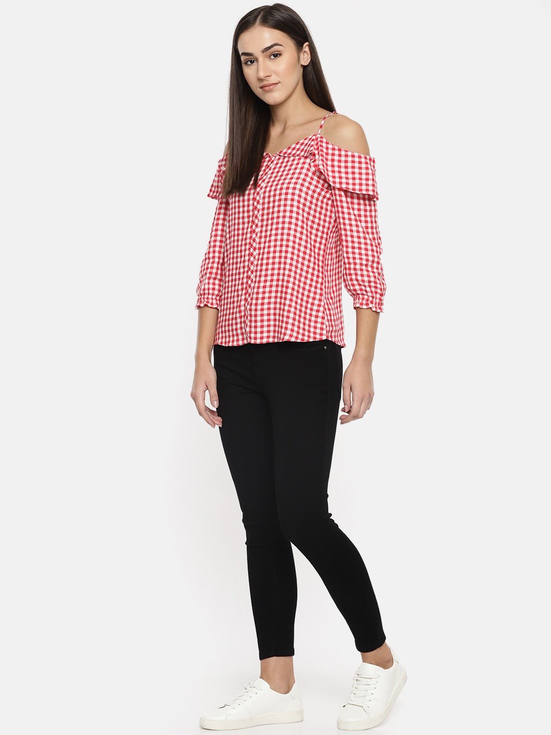 Women Red/White Off Shoulder Top