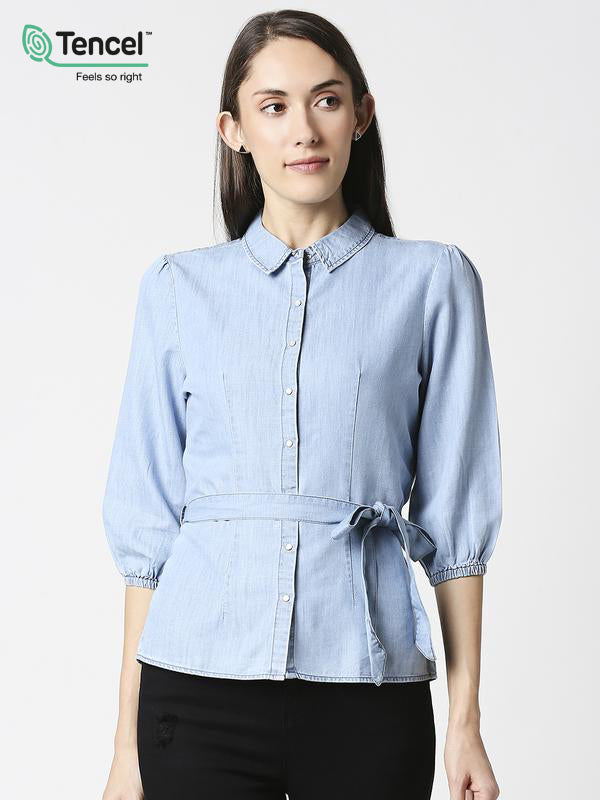 Women Solid Regular Denim Top