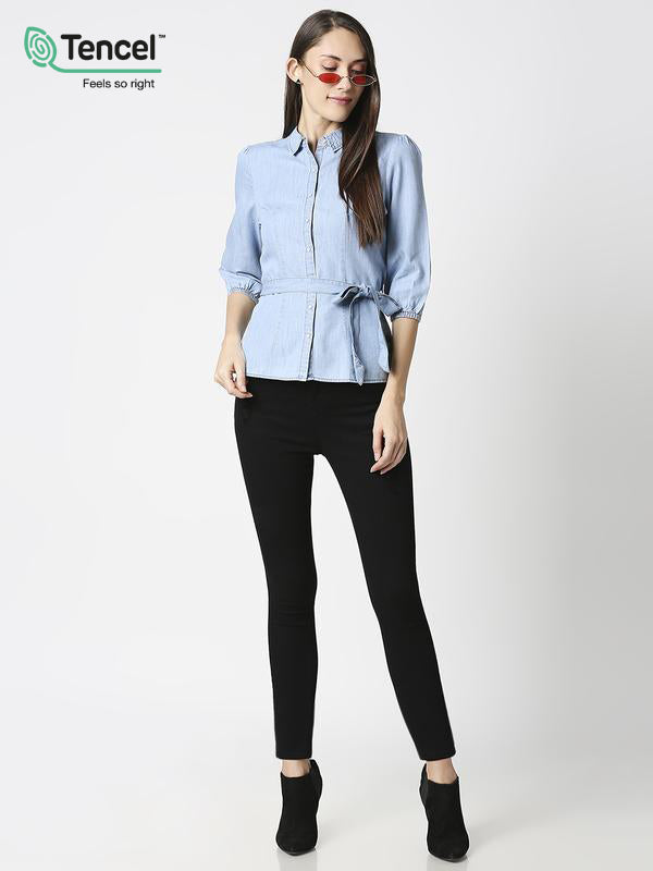 Women Solid Regular Denim Top