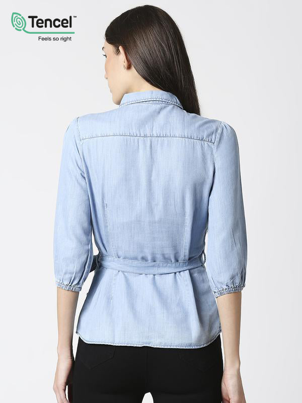 Women Solid Regular Denim Top