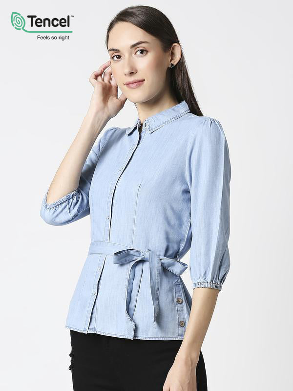 Women Solid Regular Denim Top