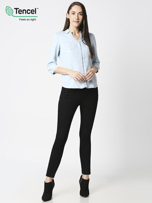Women Solid Regular Denim Shirt