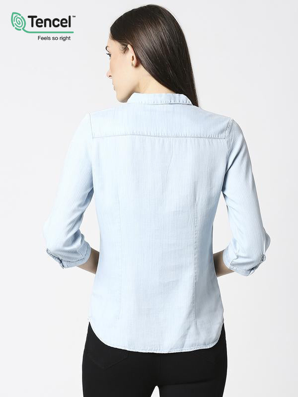 Women Solid Regular Denim Shirt