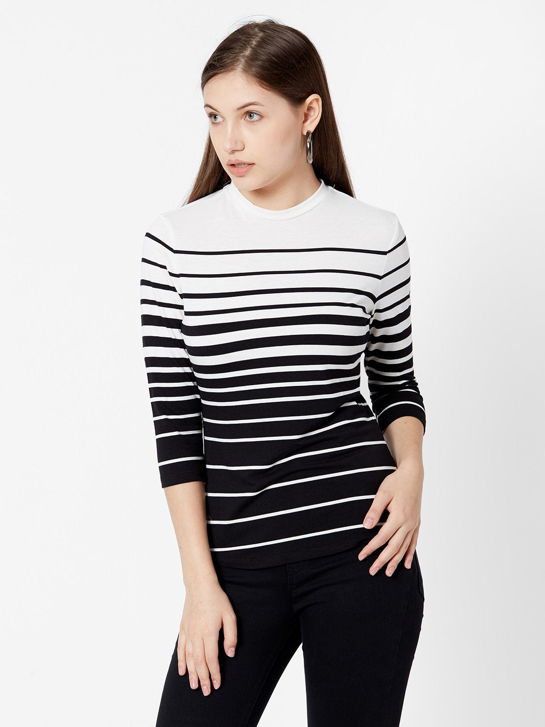 Women Black/White Stripe T-Shirt