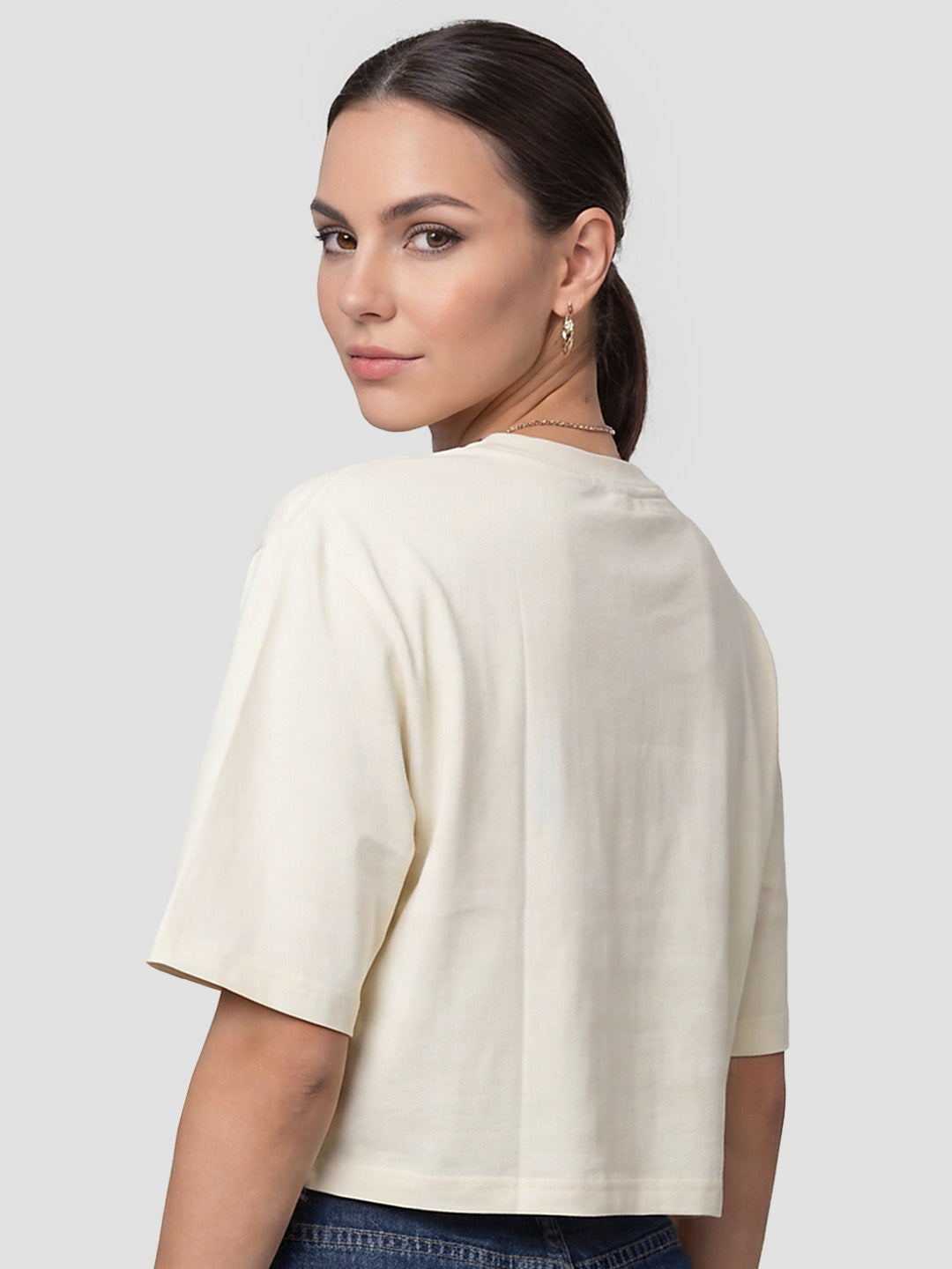 Women Ivory Graphic Crop Tees