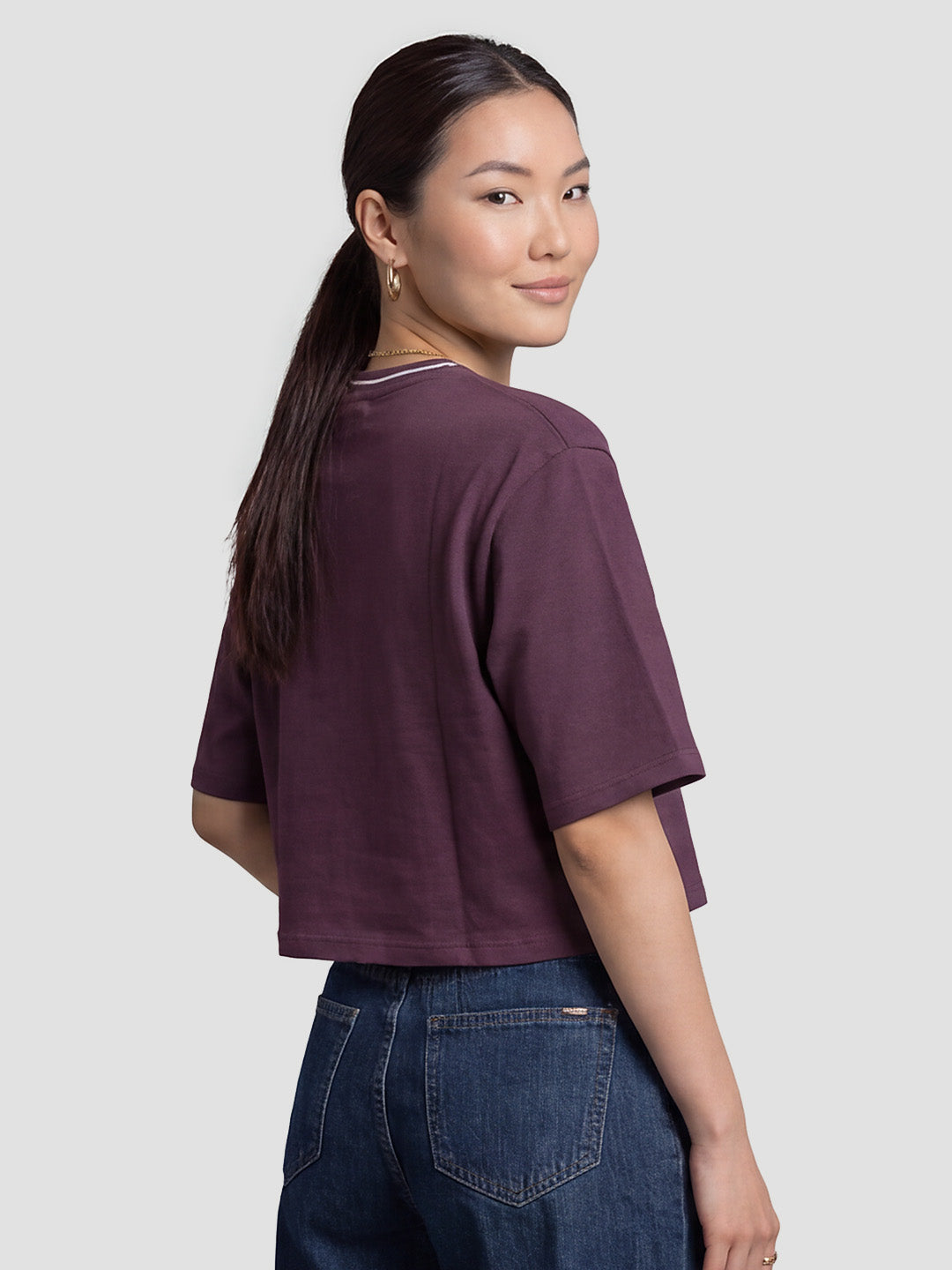Women Mauve Graphic Print Crop Tees