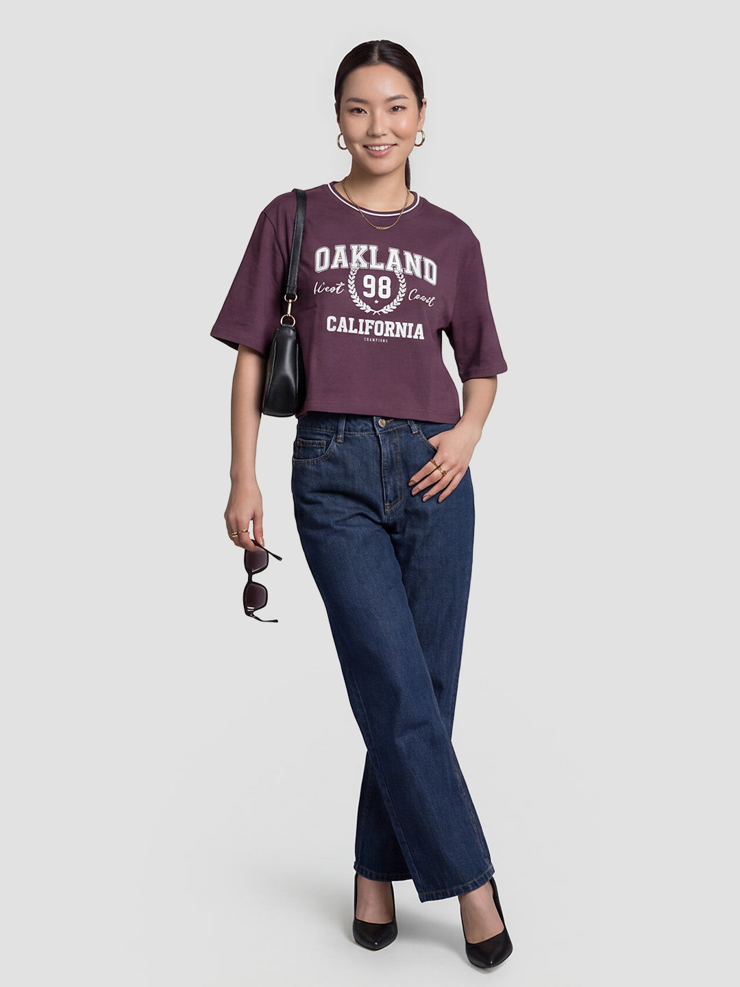 Women Mauve Graphic Print Crop Tees