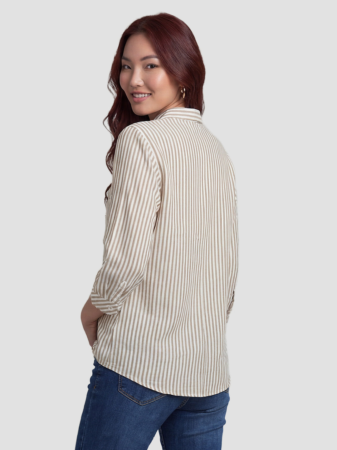 Women Brown/White Striped Shirt