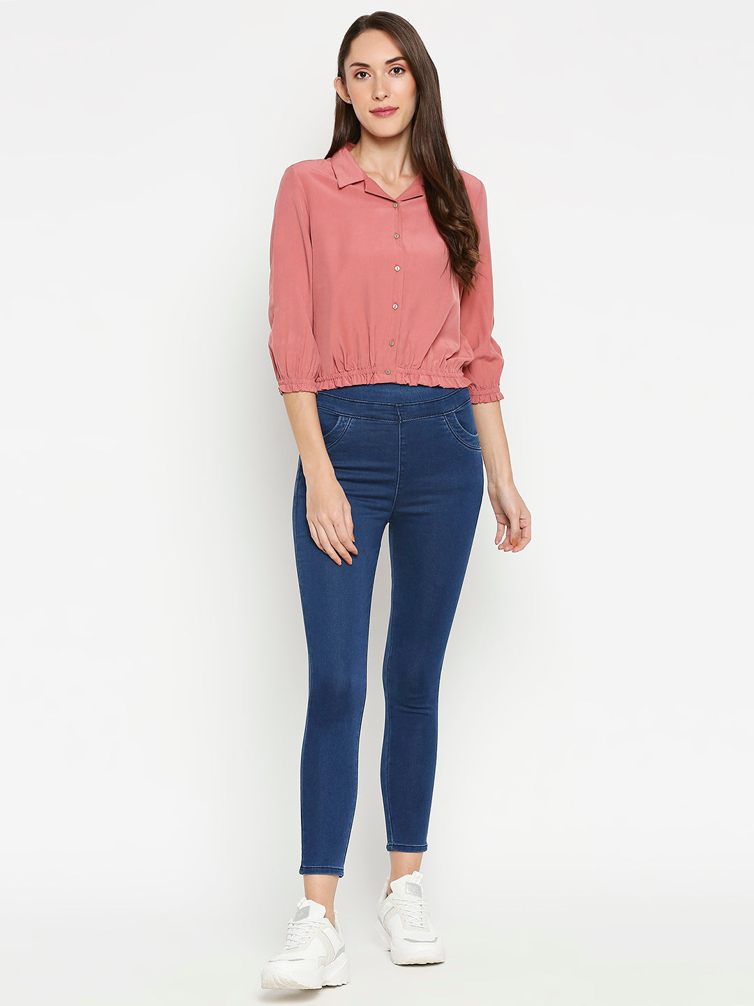 Women Old Rose Crop Shirt