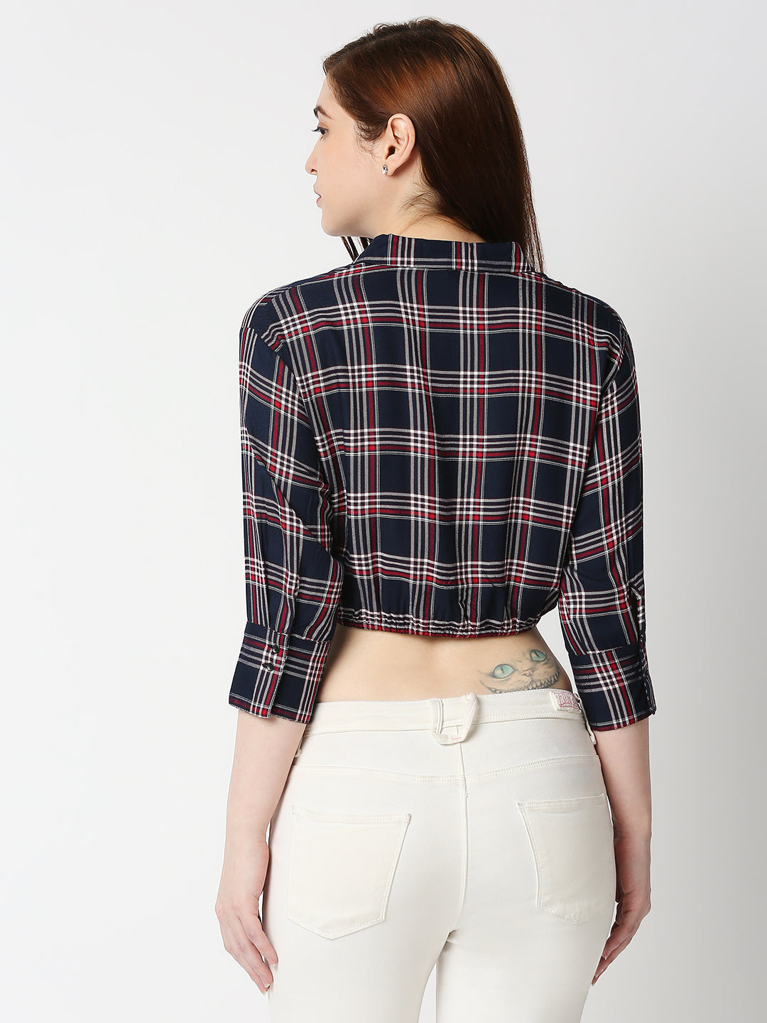 Women Navy Slim Crop Shirt