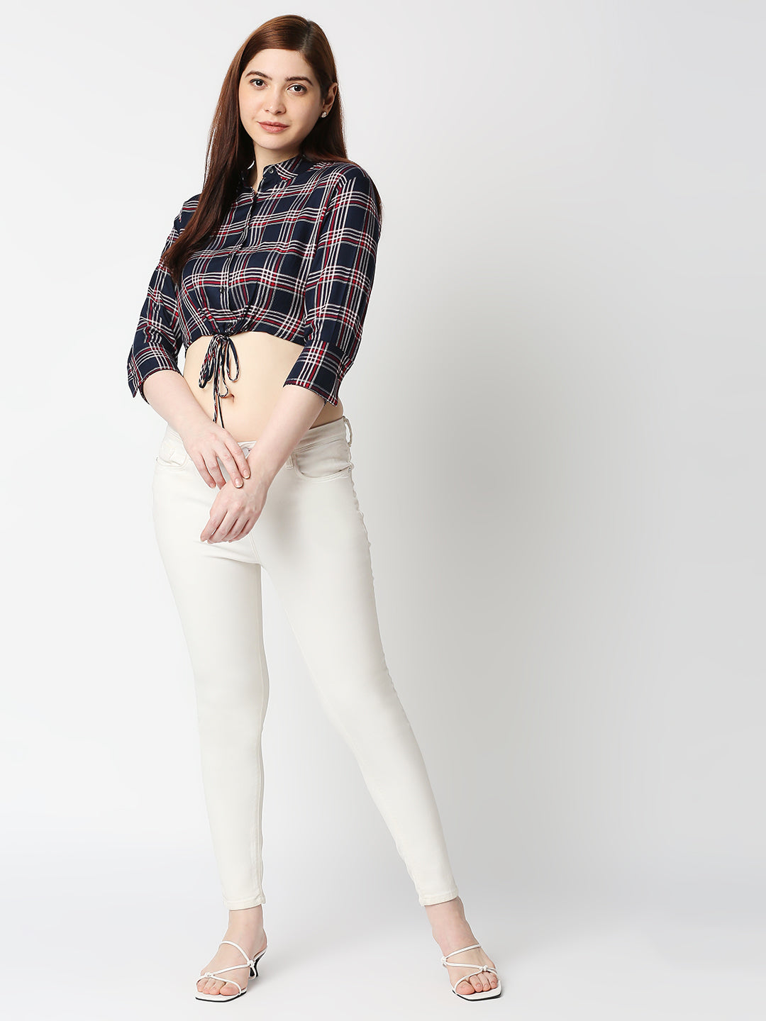 Women Navy Slim Crop Shirt