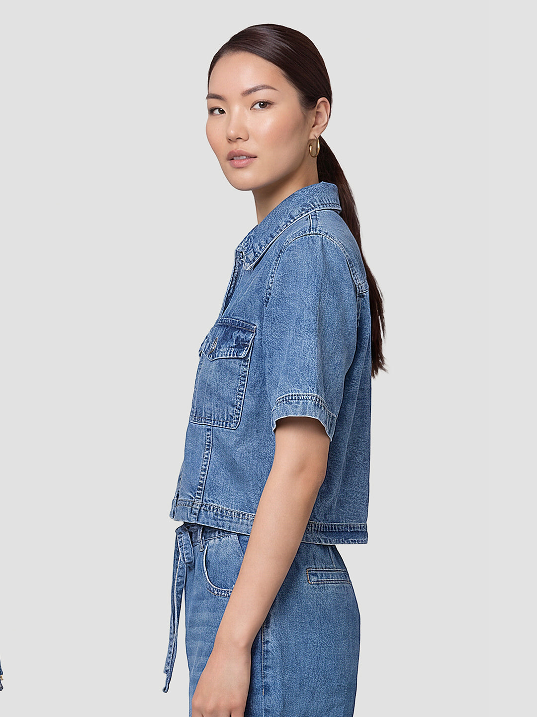 Women Blue Crop Shirt