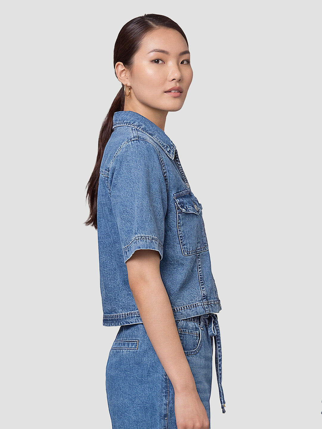 Women Blue Crop Shirt