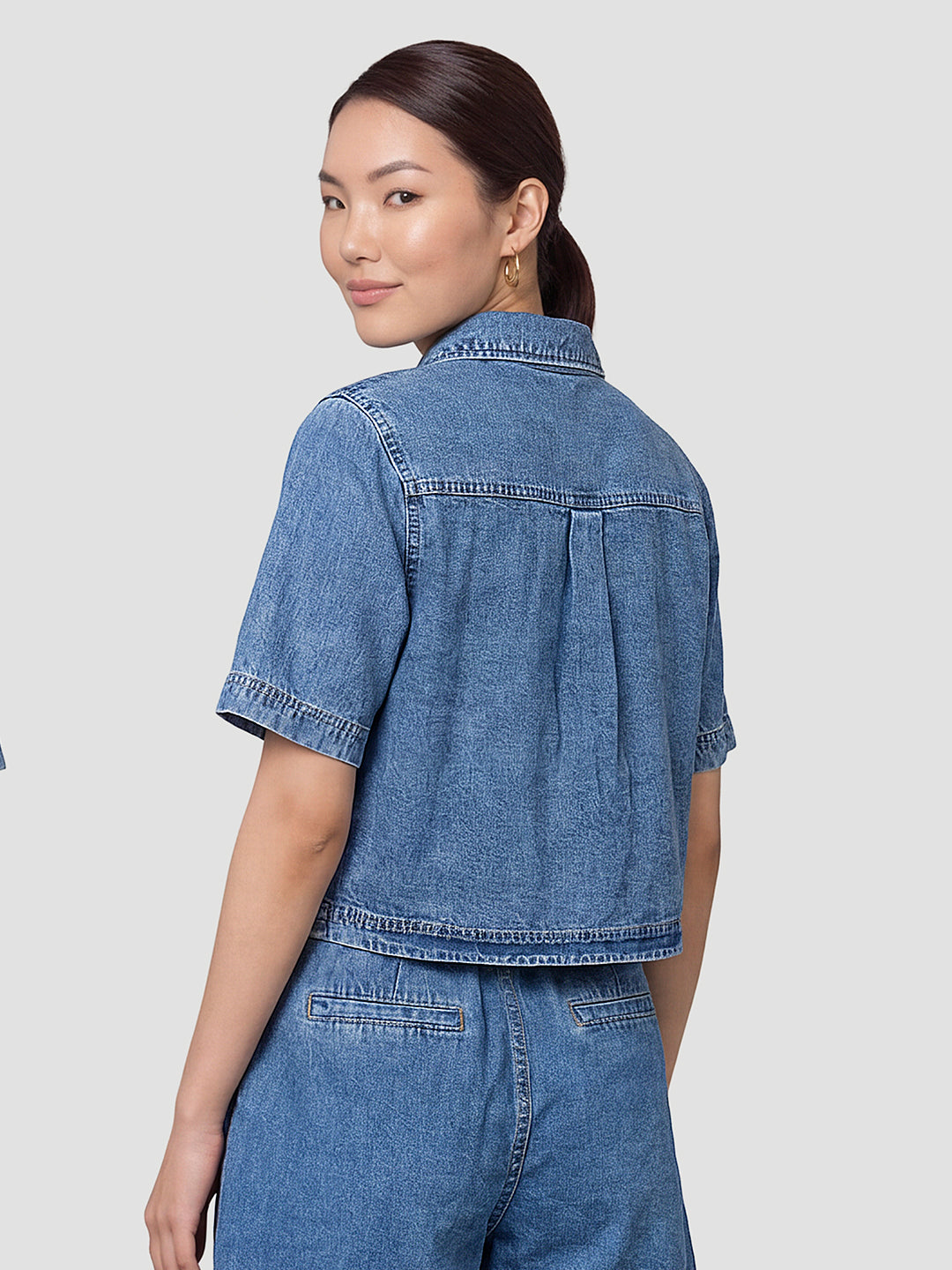 Women Blue Crop Shirt