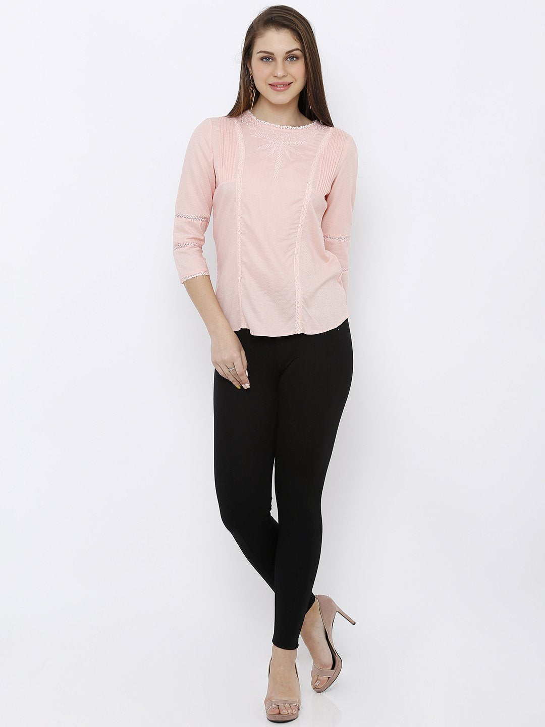 Women Peach Embroidery Top