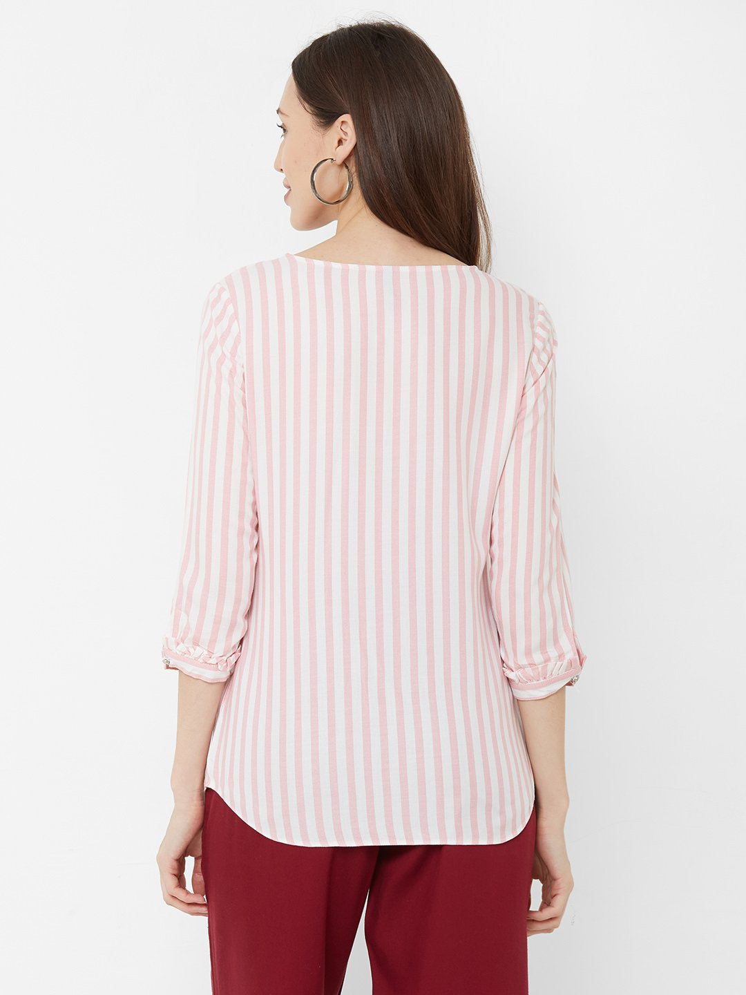 Women White/Peach Striped Top