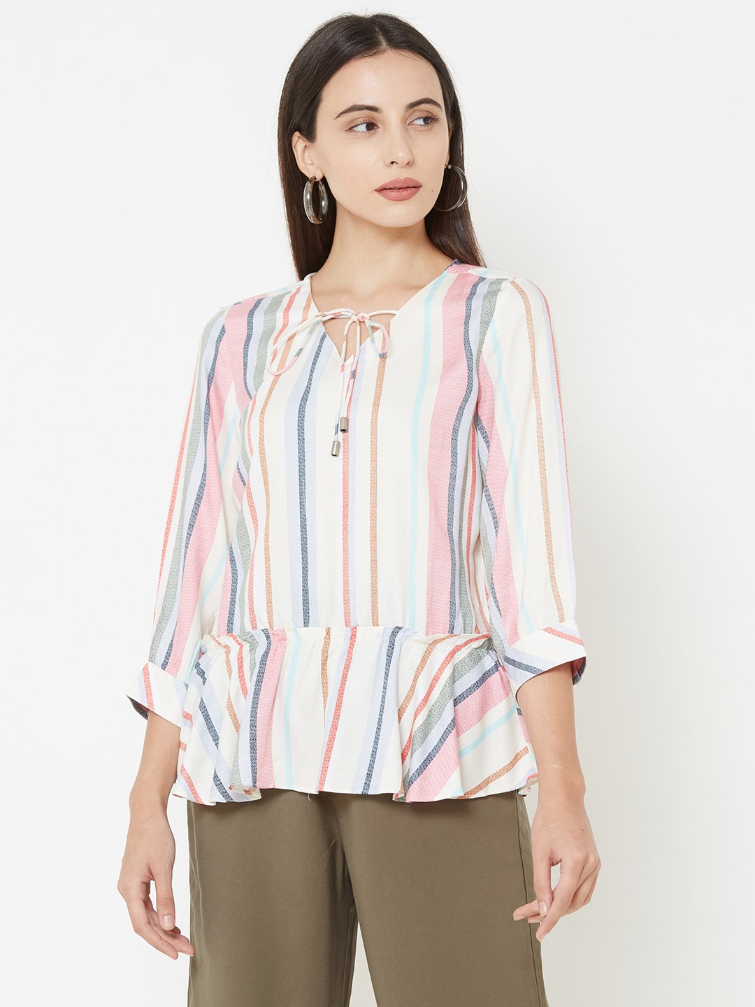 Women Multi Color Woven Stripe Top