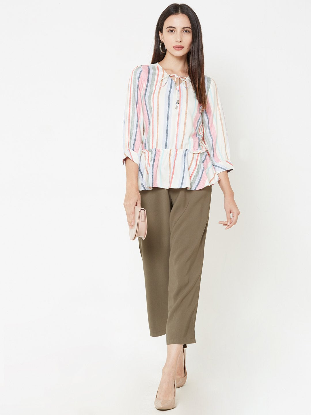 Women Multi Color Woven Stripe Top
