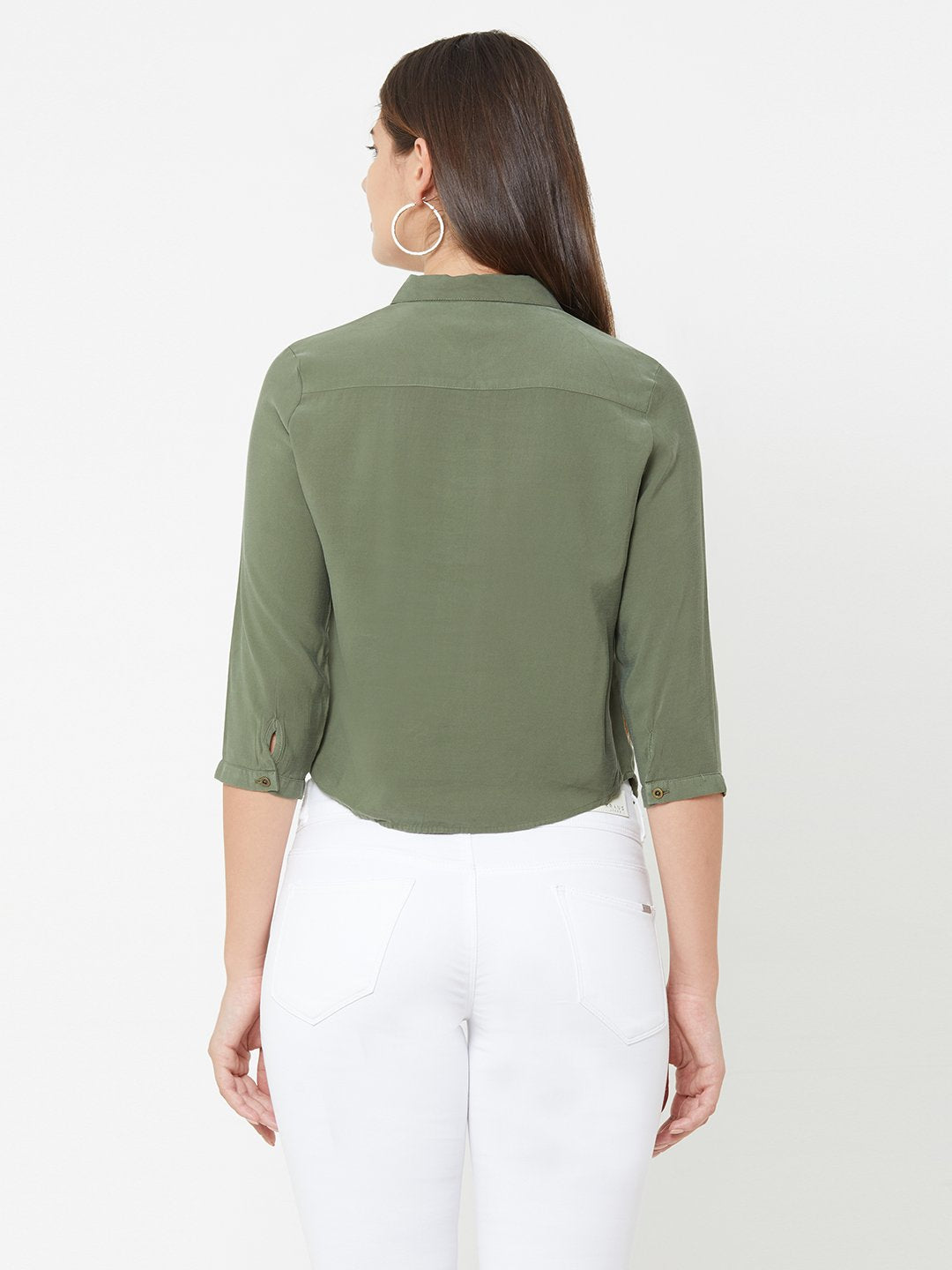 Women Olive Crop Shirt