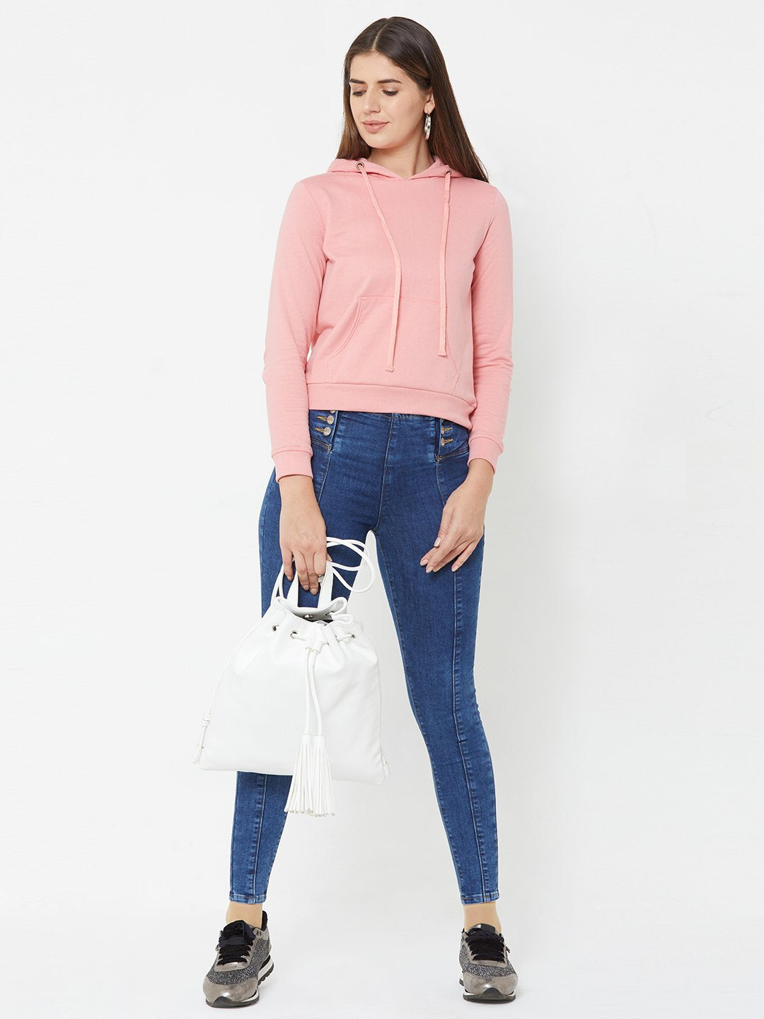 Women Coral Wovens Sweatshirt