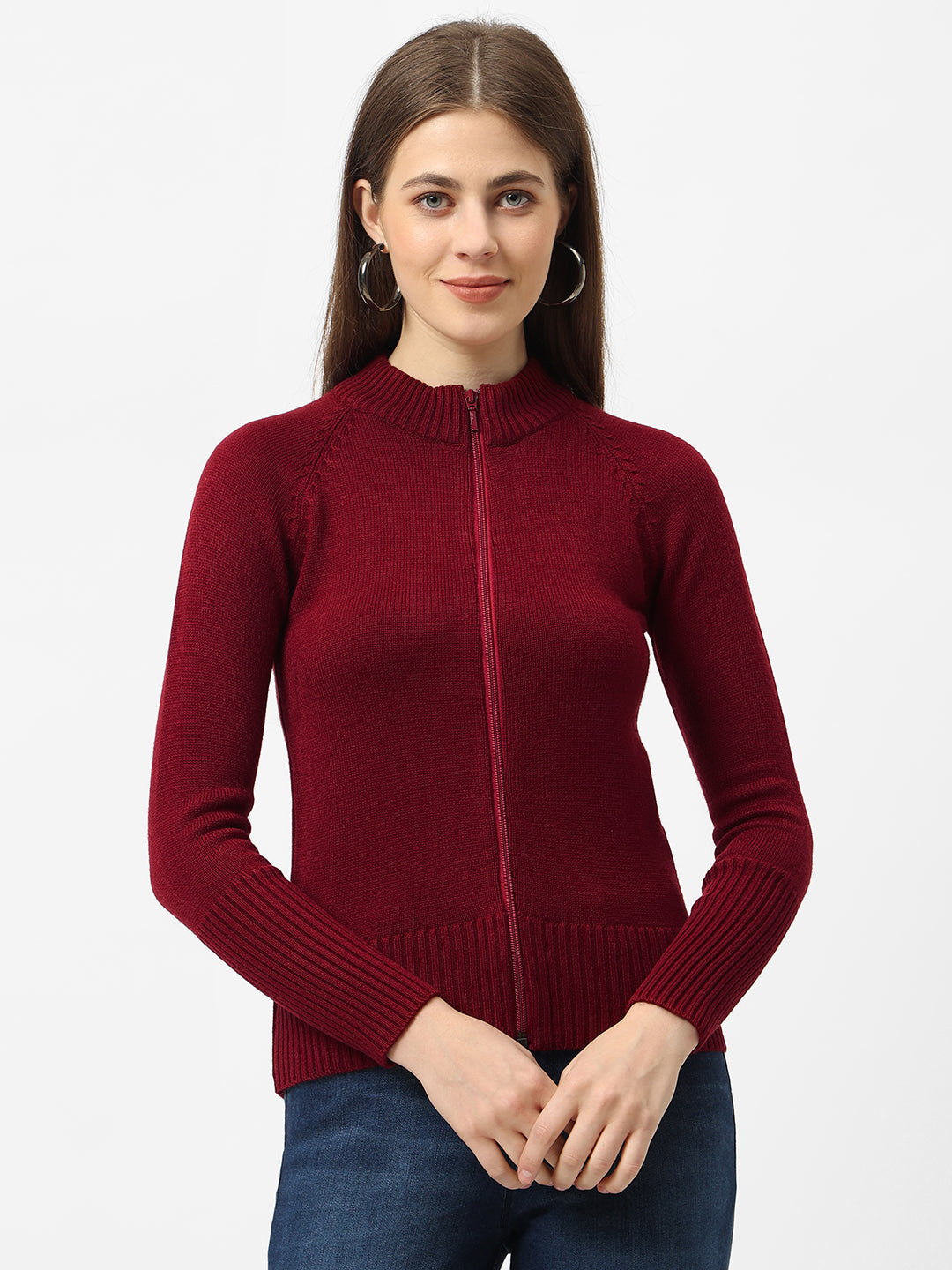 Women Maroon Slim Fit Sweater