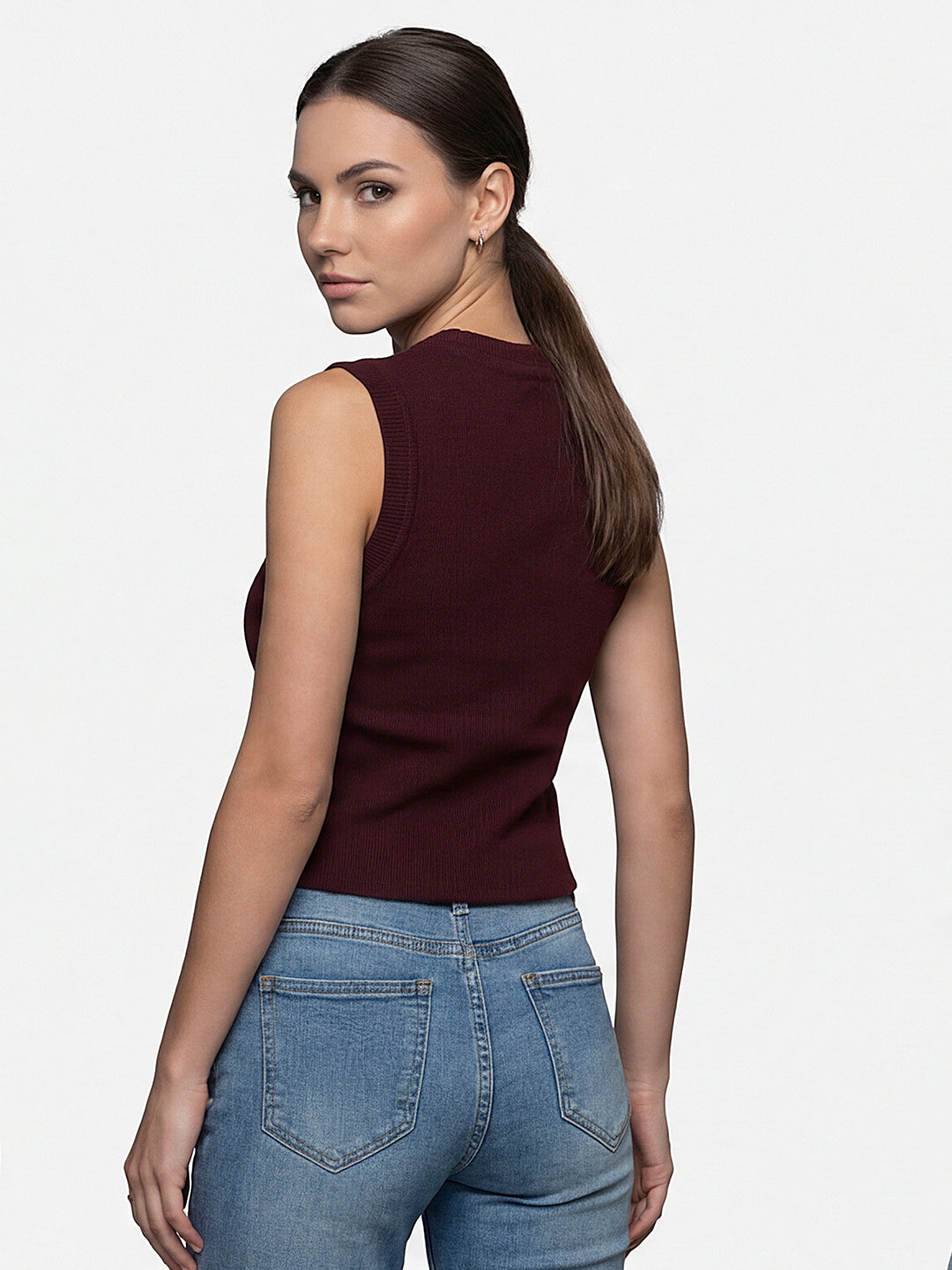 Women Wine Slim Flat Knit
