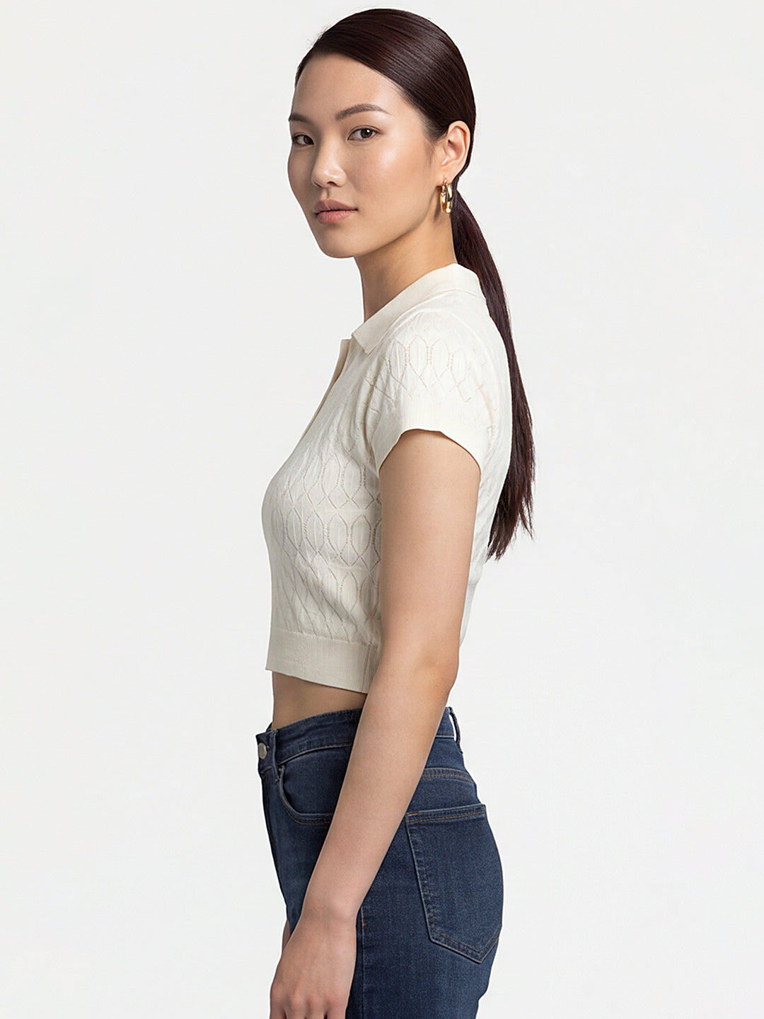 Women Off White Flat Knit