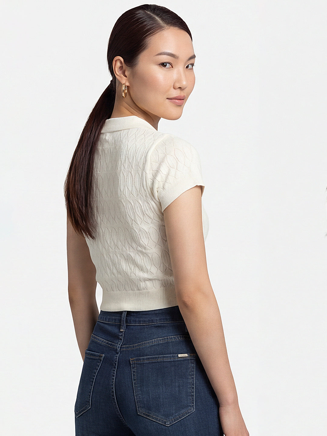 Women Off White Flat Knit