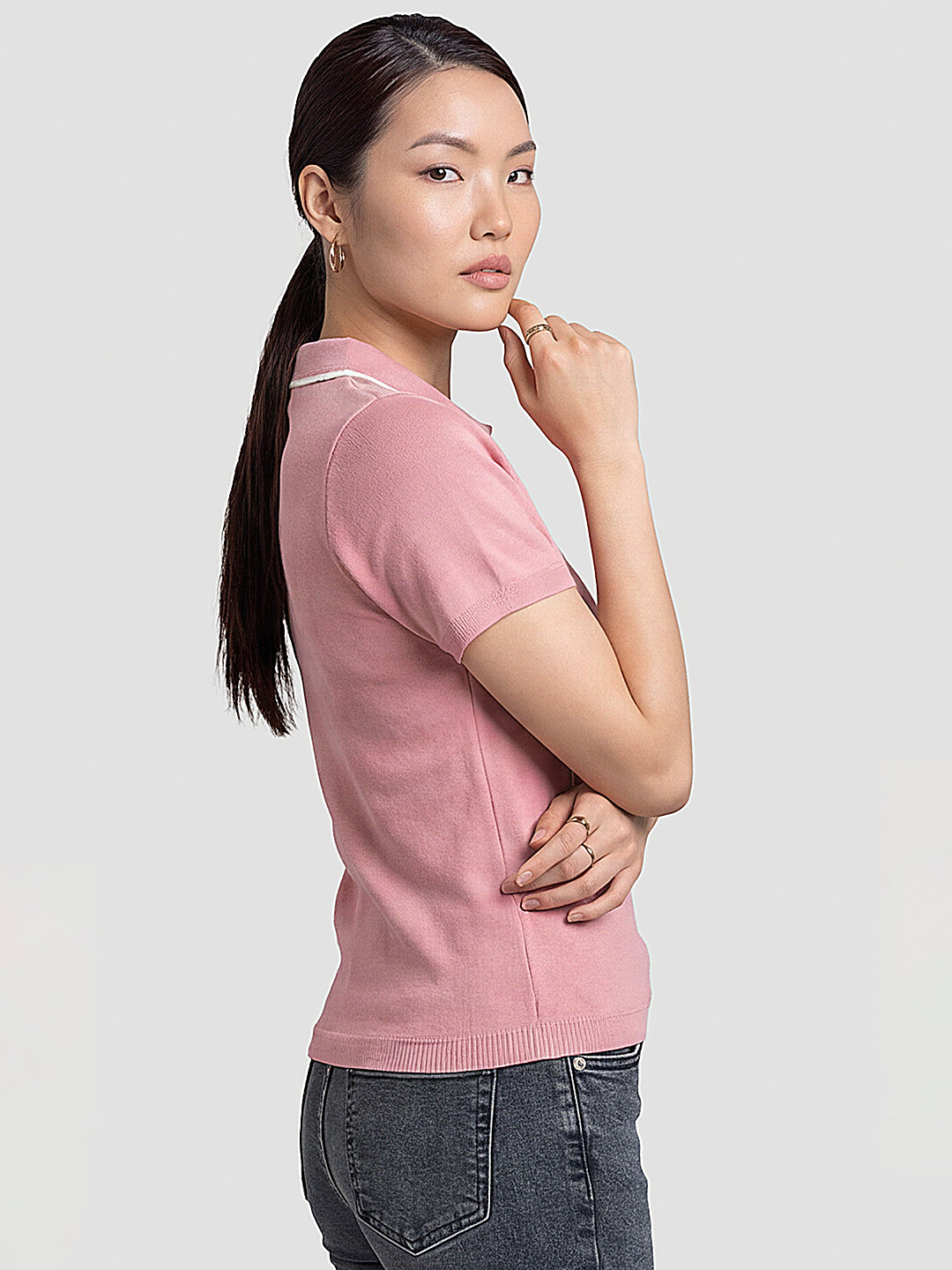 Women Peach Pink Flat Knit