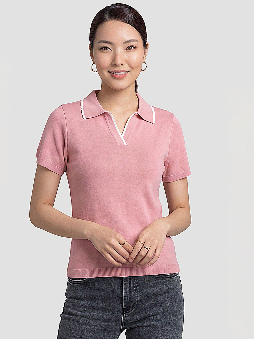 Women Peach Pink Flat Knit