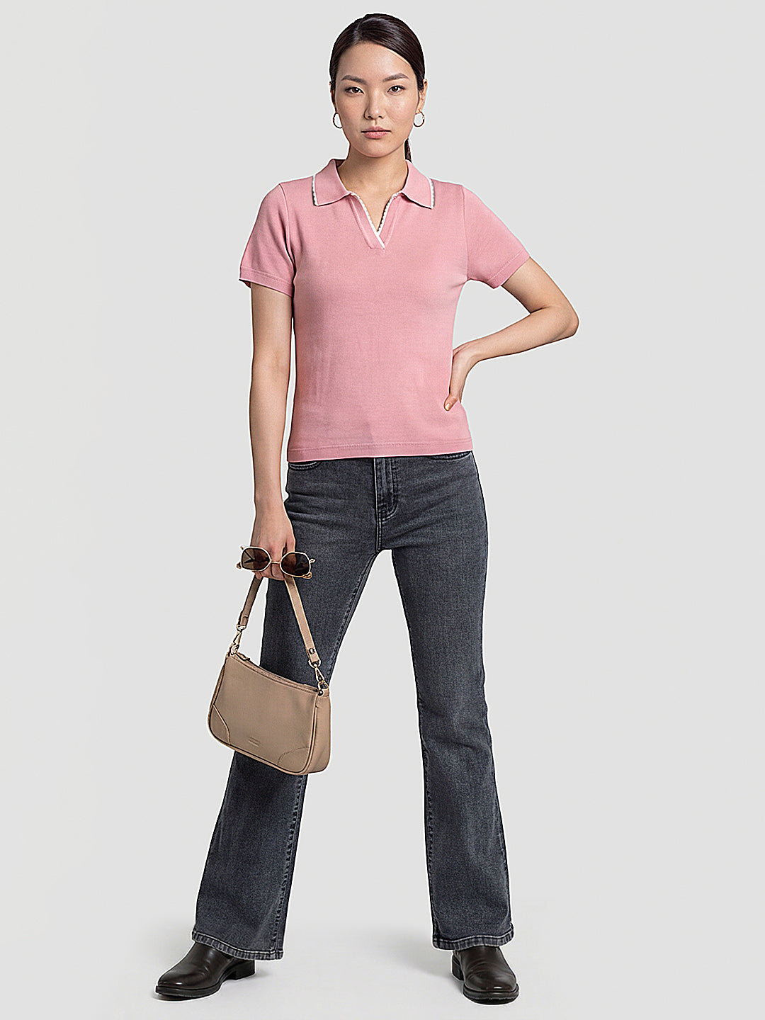 Women Peach Pink Flat Knit