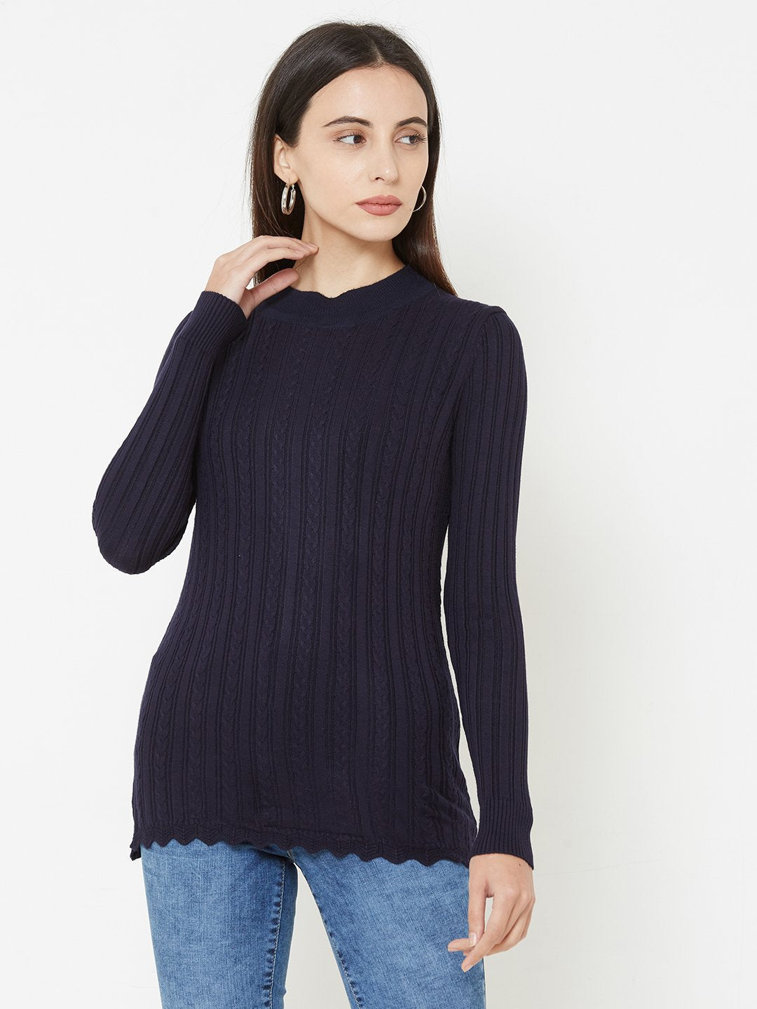 Women Navy Slim Fit Sweater
