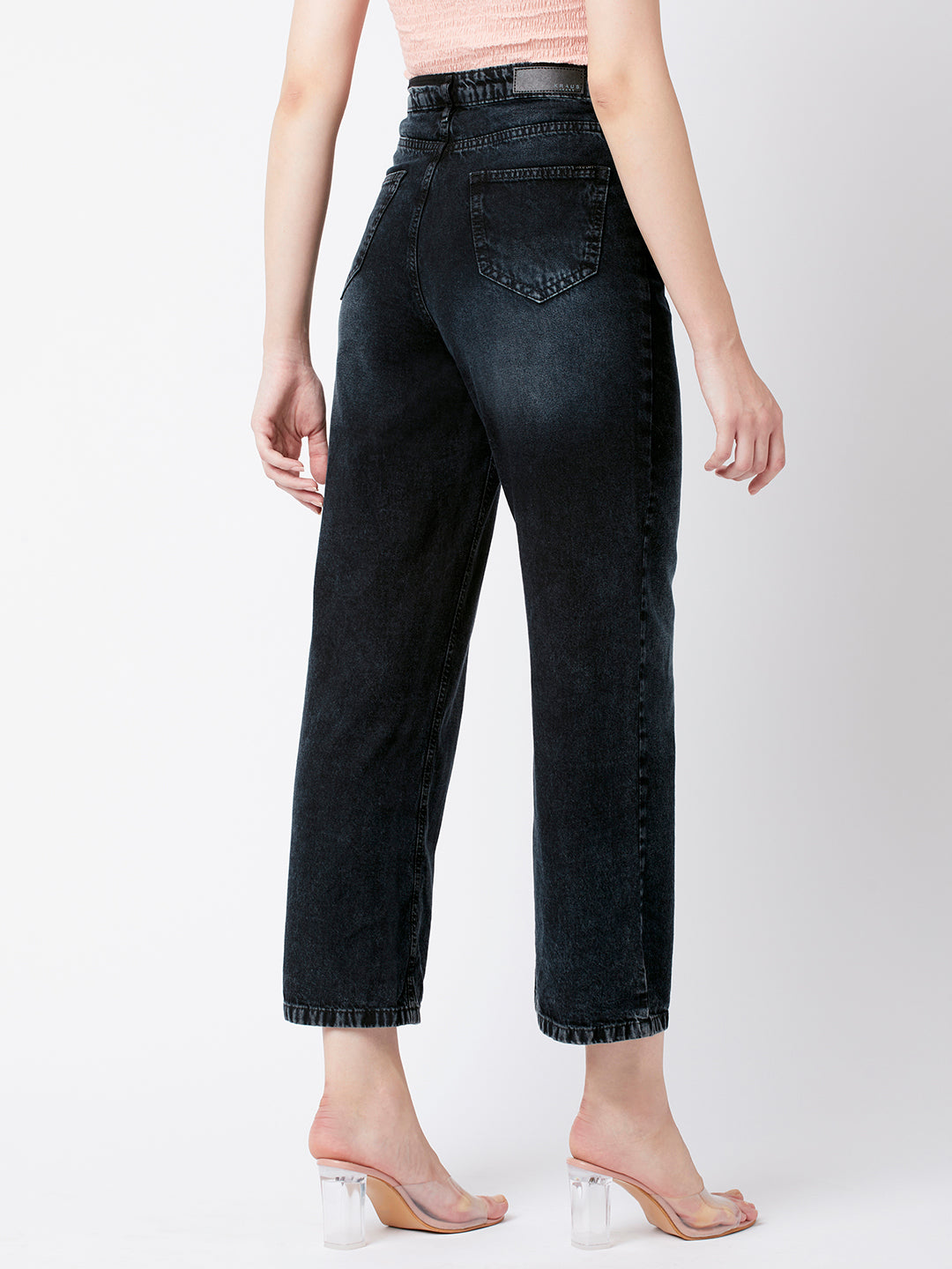Women Charcoal Black High-Rise Wide Leg Jeans