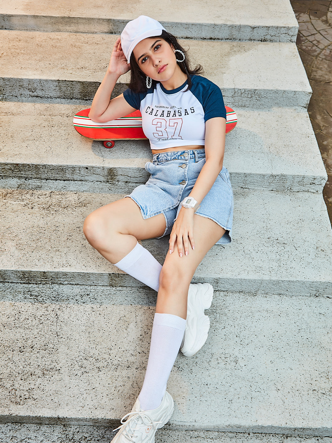 Women White/Air Force Graphic Genz Tees