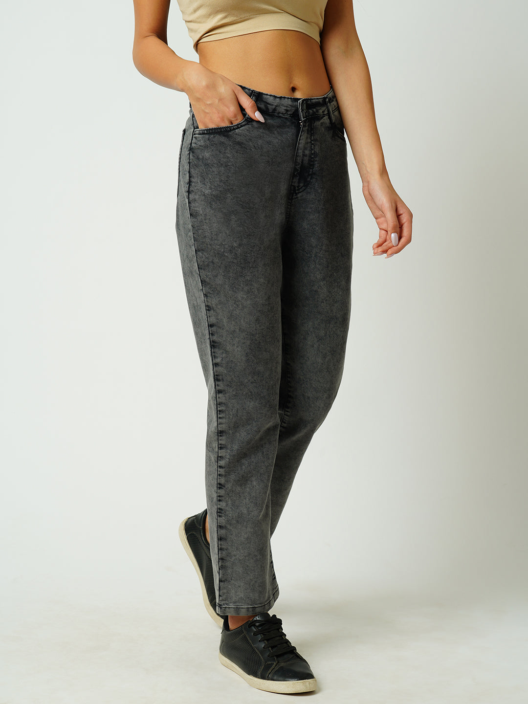 Women Grey High-Rise Relaxed Straight Fit Jeans