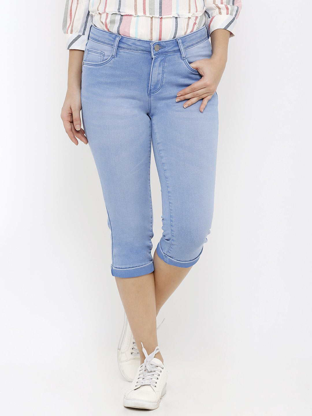 Women Blue High-Rise Capri
