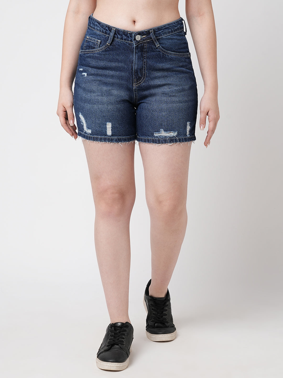 Women Blue High-Rise Slim Shorts
