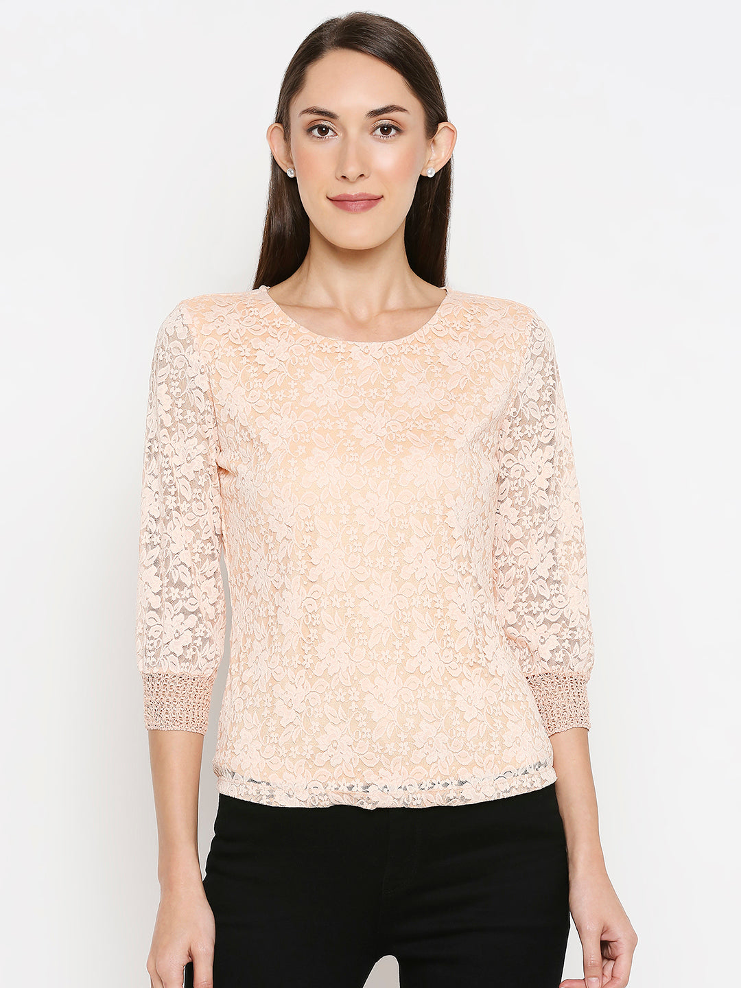 Women Salmon Lace Top