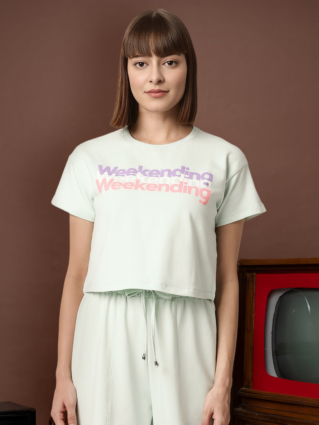 Women Typographic Print Crew-Neck Top
