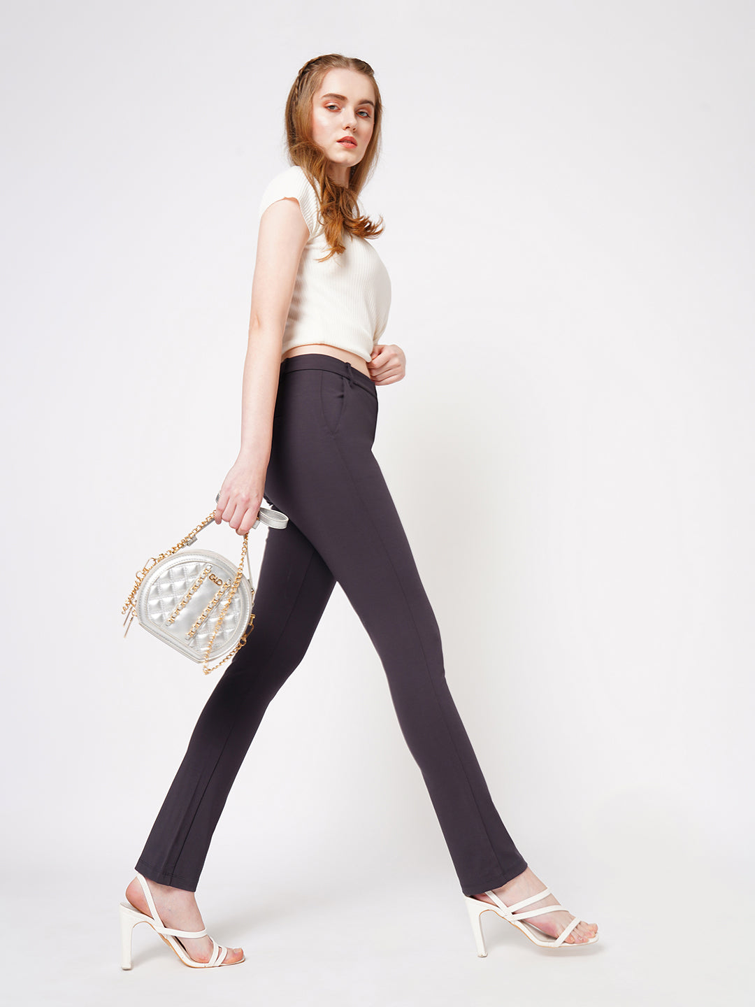 Women Dark Grey High-Rise Skinny Treggings