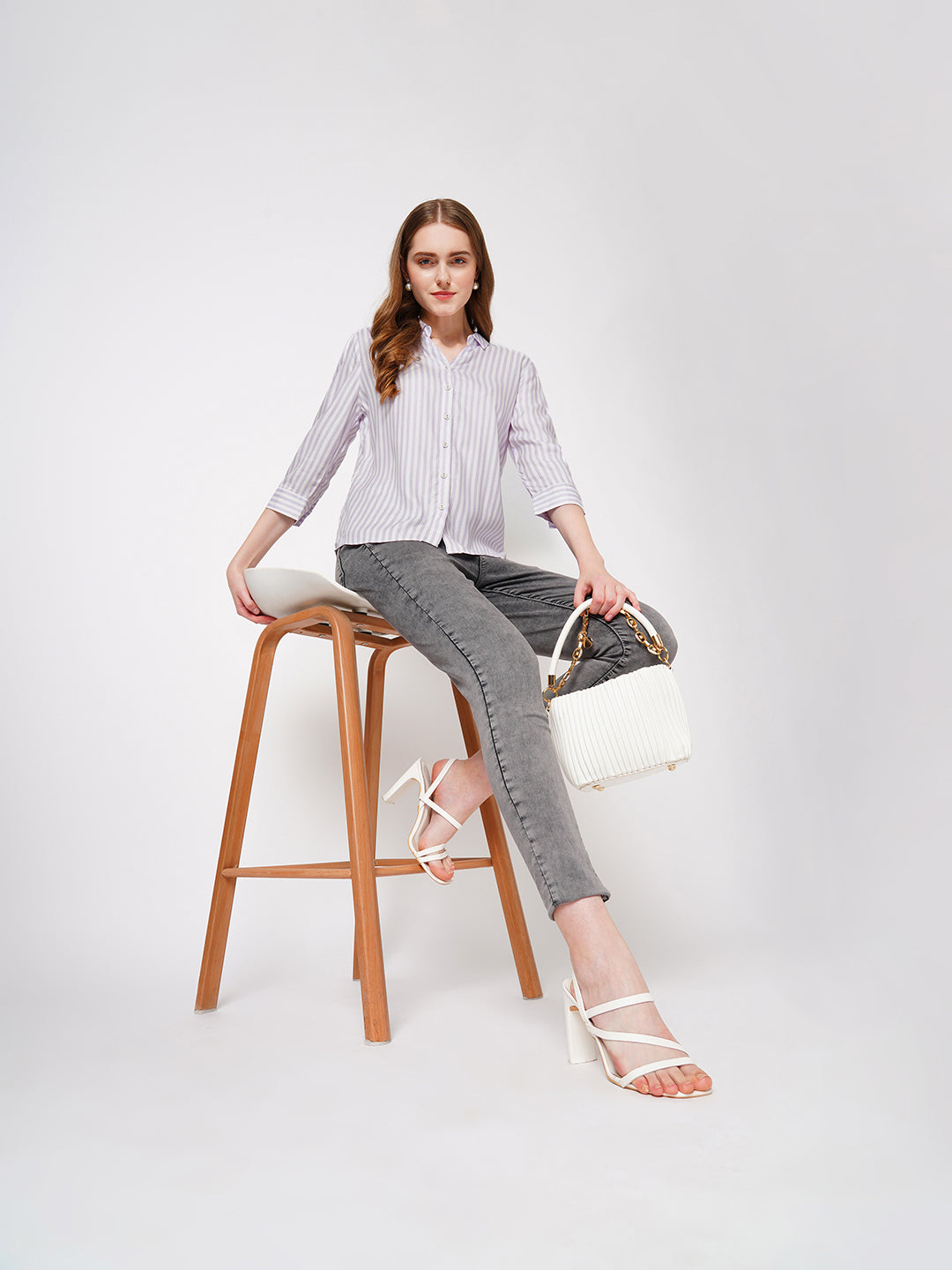 Women Lilac/White Striped Shirt