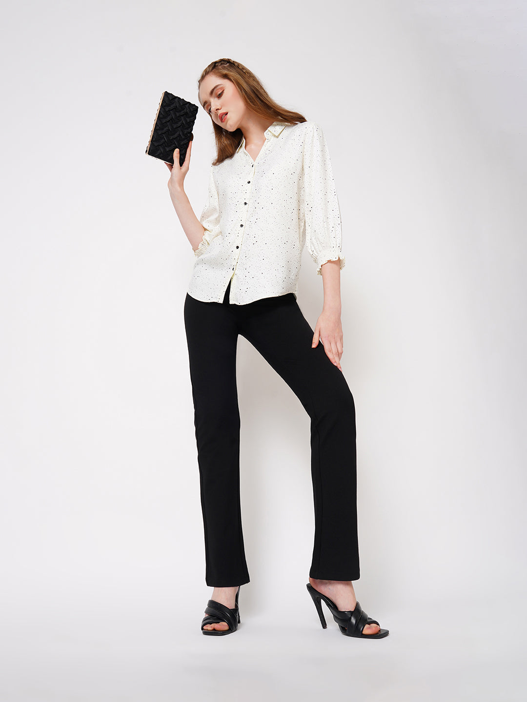 Women Off White Dots Printed Shirt