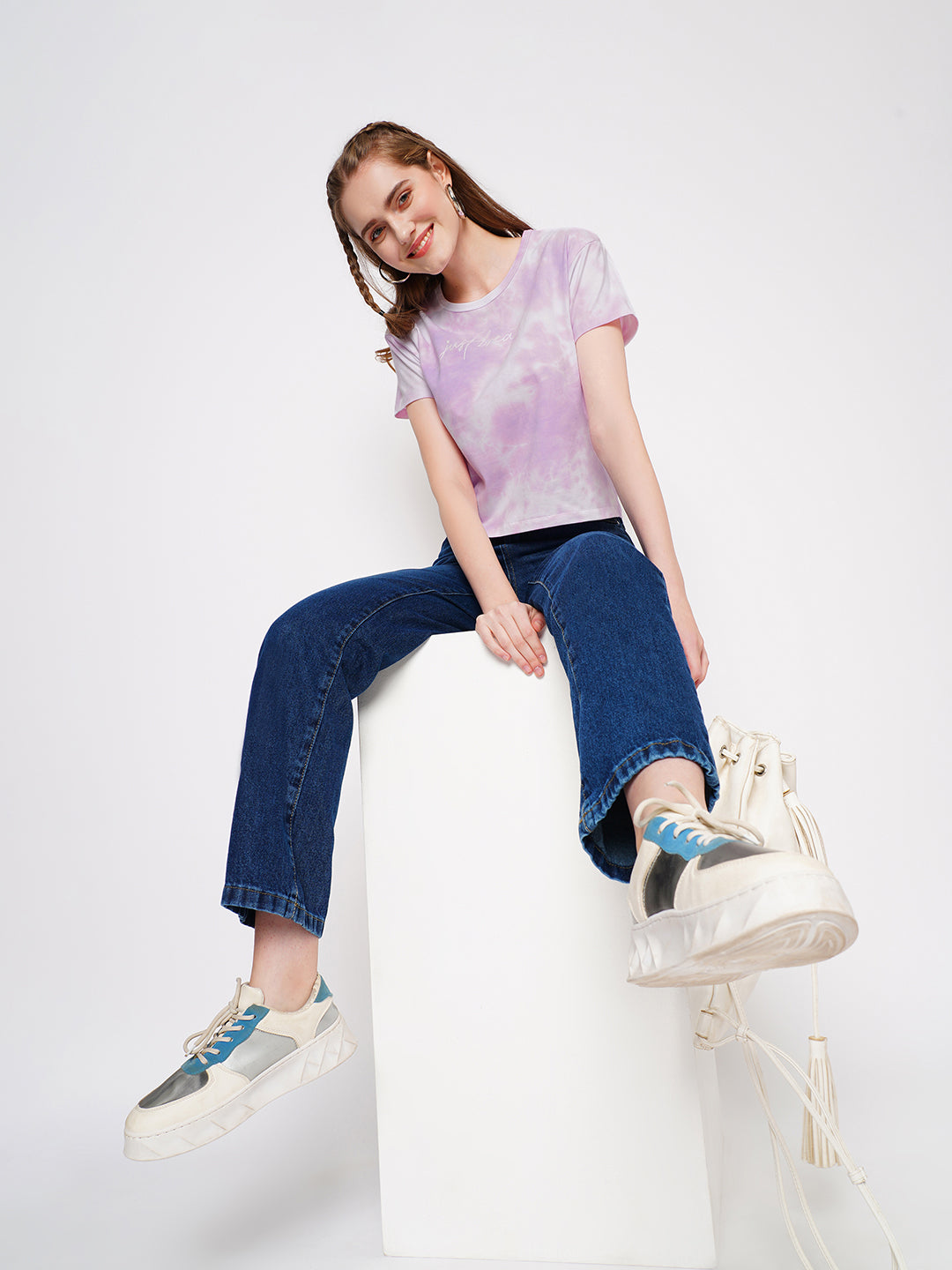 Women Lilac Tie & Dye Graphic Slim Tees