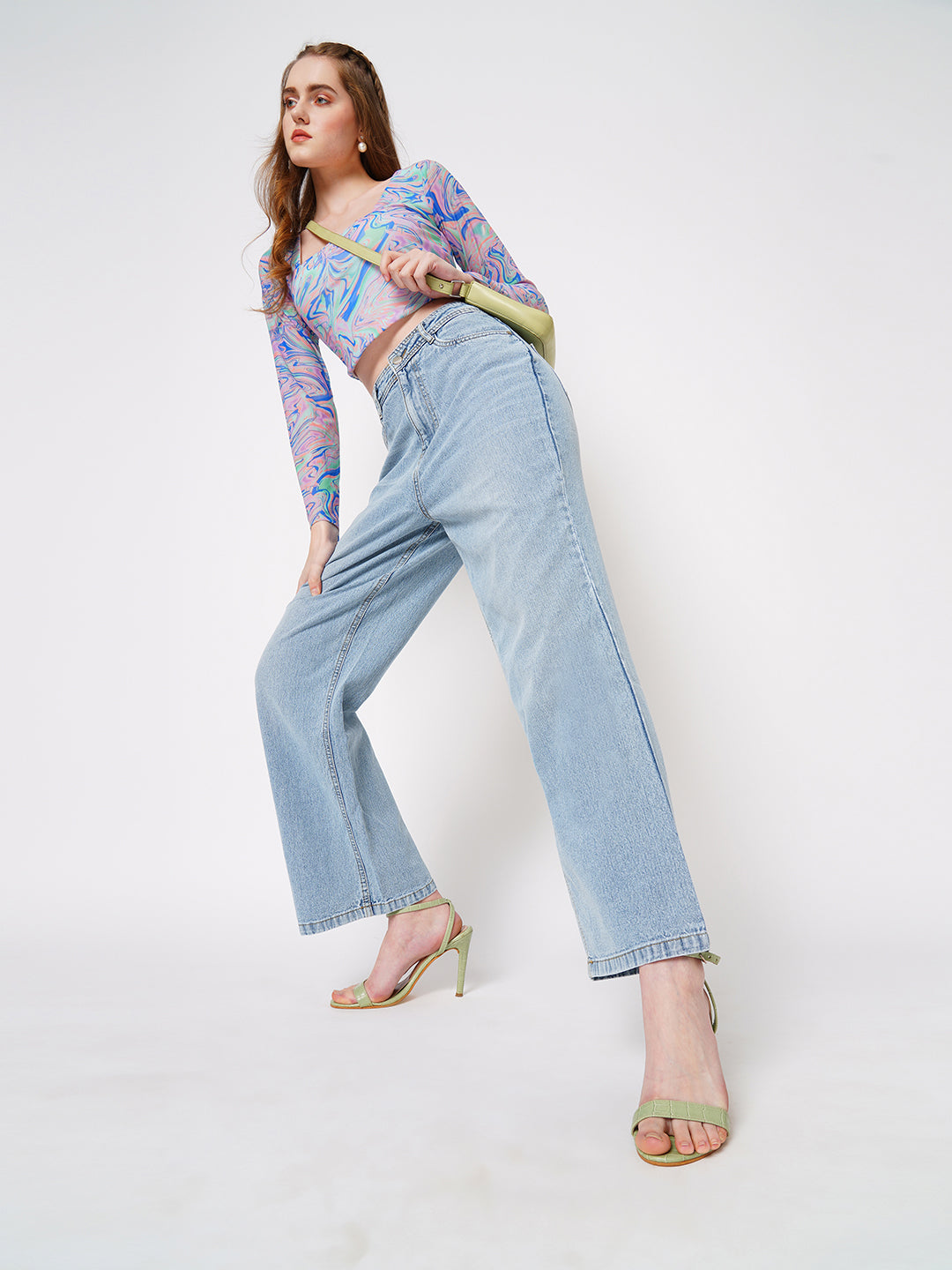Women Blue High-Rise Wide Leg Jeans