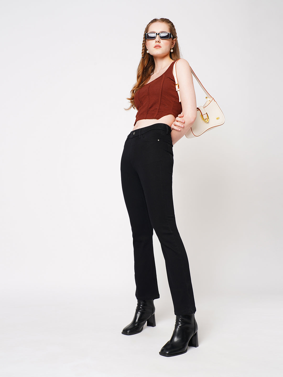 Women Black High-Rise Mini Flare Jeans